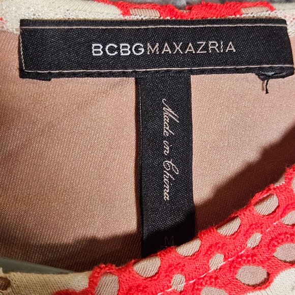 BCBGMAXAZRIA Red  White Long Sleeve Peplum Top Back Zipper Womans - Picture 8 of 12